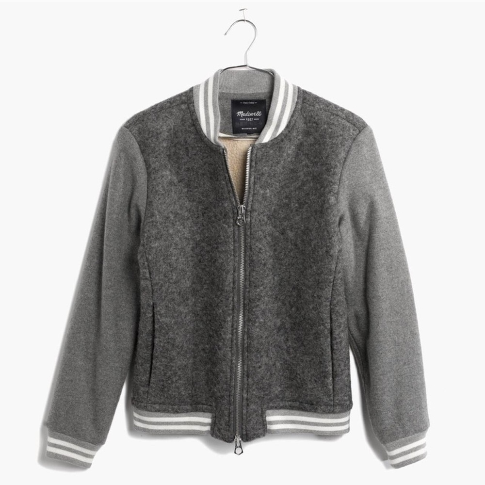 NEW Madewell XS Dugout Varsity Bomber Jacket in Grey